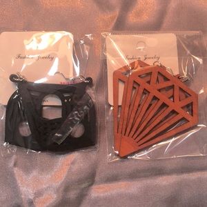 New. Two pairs. African wood earrings. Large.